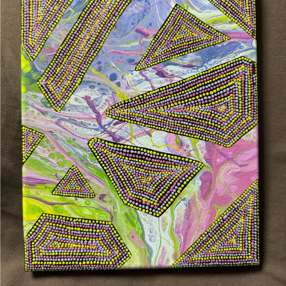 Acrylic Pouring & Hand painted dotted Abstract Geometric Canvas Art